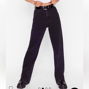 Nasty Gal Split Hem High-Waisted Straight Leg Jeans in Black